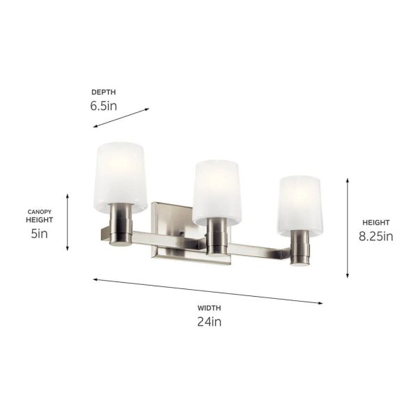 Adani 24 In 3-Lights Bathroom Vanity Light With Opal Glass, Brushed Nickel Finish Online now