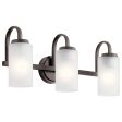 Kennewick 23 In 3-Lights Bathroom Vanity Light With Clear Satin Etched Glass, Bronze Finish Fashion