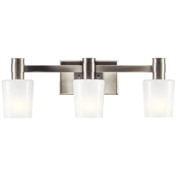 Adani 24 In 3-Lights Bathroom Vanity Light With Opal Glass, Brushed Nickel Finish Online now