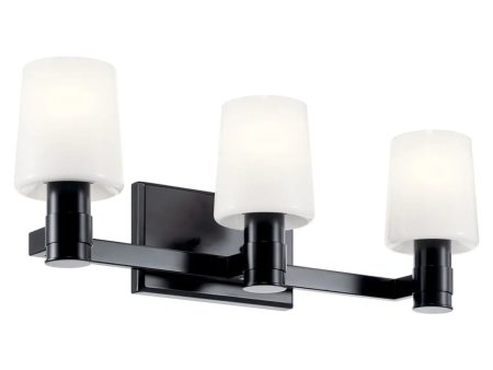 Adani 24 In 3-Lights Bathroom Vanity Light With Opal Glass, Black Finish Hot on Sale