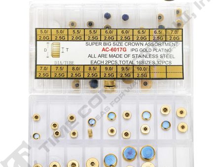 CR-T6017G, Chronograph Button Watch Crown Yellow Stainless Steel Assortment (32 Pieces) Online Sale