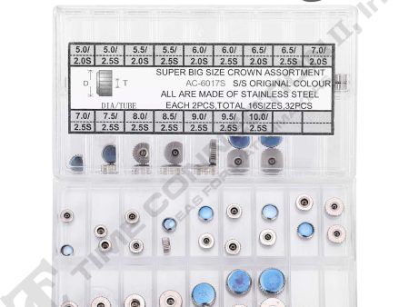 CR-T6017S, Waterproof Watch Crown Stainless Steel Assortment (32 Pieces) Hot on Sale